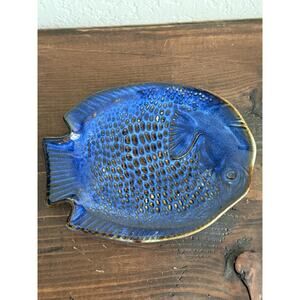 Fish Plate Ceramic Azure Blue Kotobuki Japan